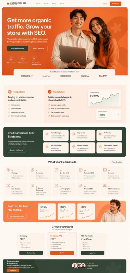 Ecommerce SEO Bootcamp website design