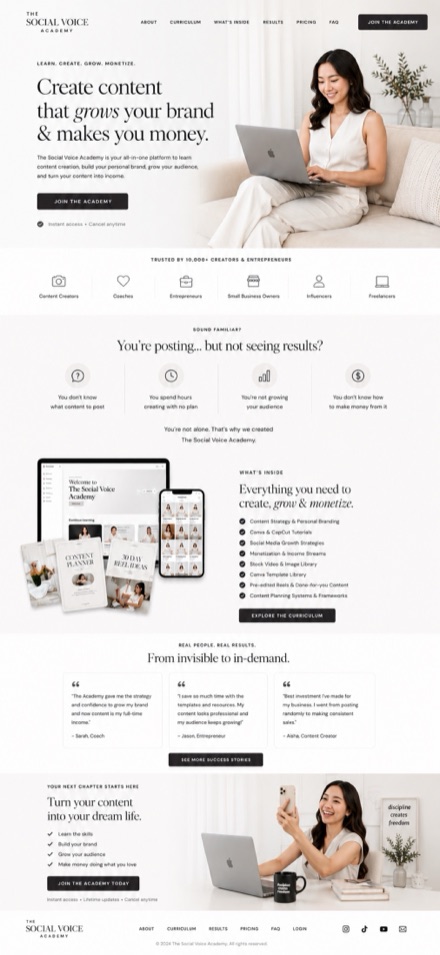 The Social Voice Academy website design